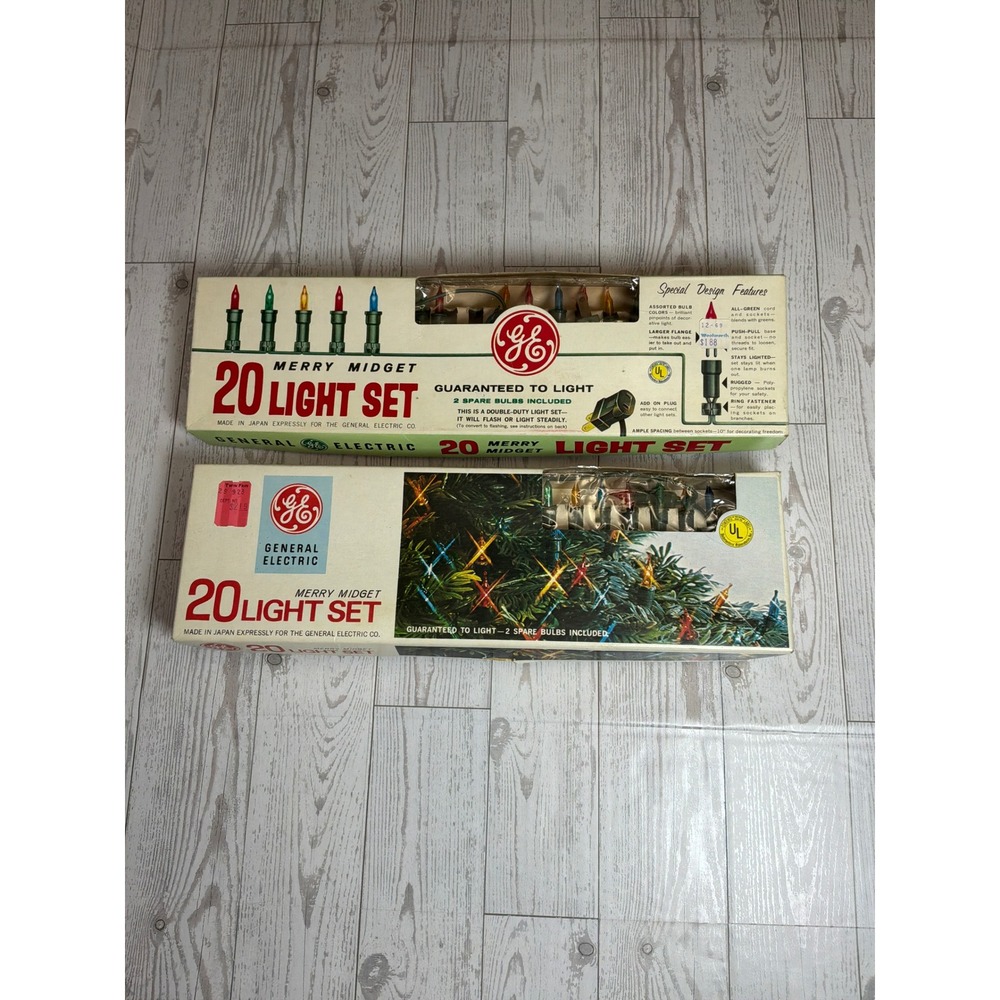 Vintage GE Merry Midget Christmas Lights 2 Sets Made Japan Woolworth Twin Fair